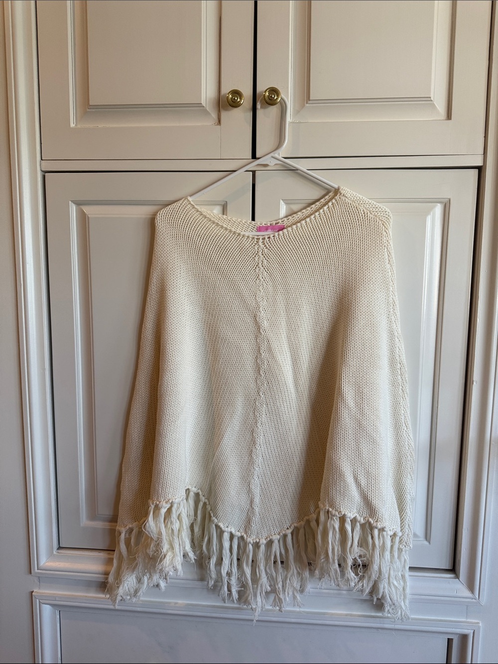 Edikted Cream Fringe Knit Poncho